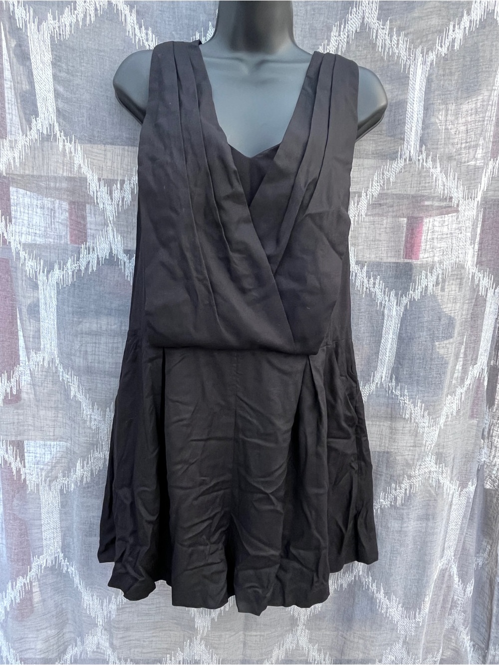 BCBG Black Sleeveless Draped Mini Romper
